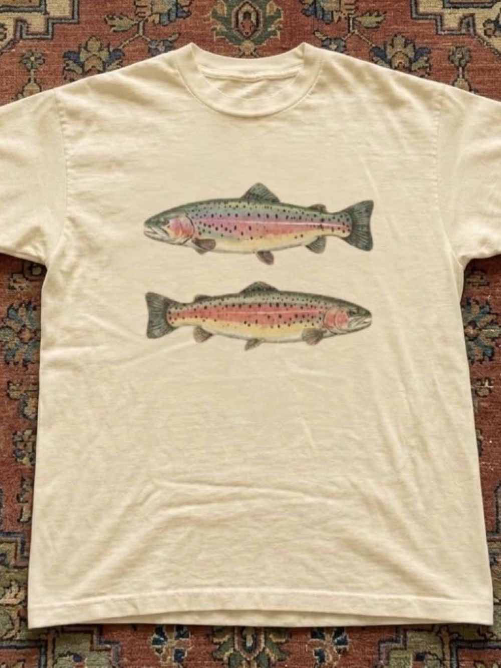 Gildan Cream Tee with Rainbow Trout Duo Graphic
